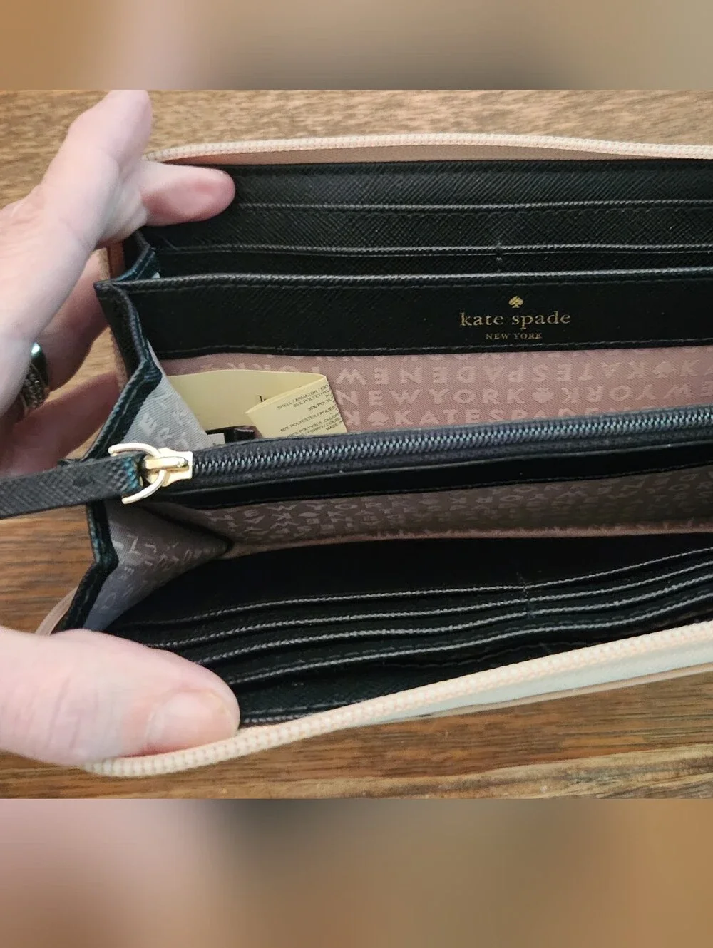 Kate Spade glitter zip-around wallet in rose gold Like NEW UNUSED